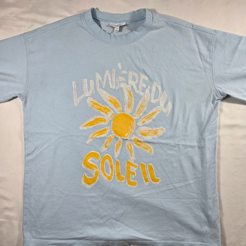 Topshop Lumiere du Soleil Sun Graphic T-Shirt Light Blue Oversized Small